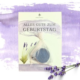 Geschenkkarte mit kleiner Lavendelseife – Alles Gute zum Geburtstag