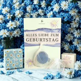 Karte ALLES LIEBE ZUM GEBURTSTAG mit kleiner Seife Lavendel