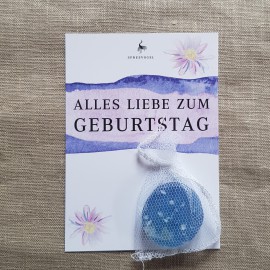 Karte ALLES LIEBE ZUM GEBURTSTAG mit kleiner Seife Lavendel